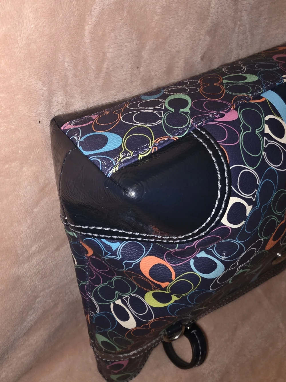 Coach Chelsea Multicolor Patterned Tote Bag with Blue Stripe F15139